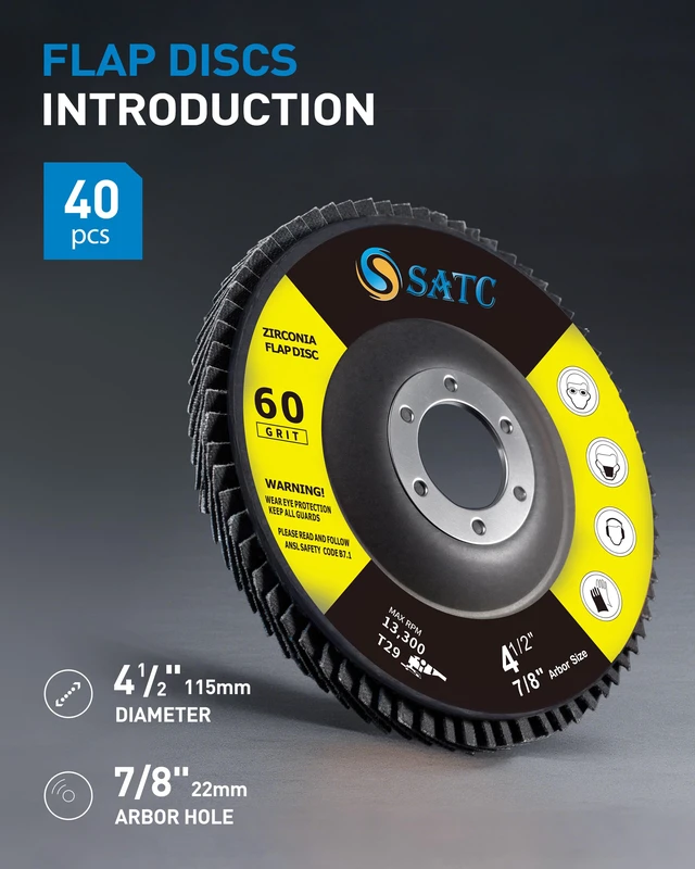 Alt view image 2 of 7 - Flap Discs 4 1/2 for Angle Grinder 40 Pack Bevel Type Sanding Discs 60 Grit Zirconia Flap Wheels Type 29