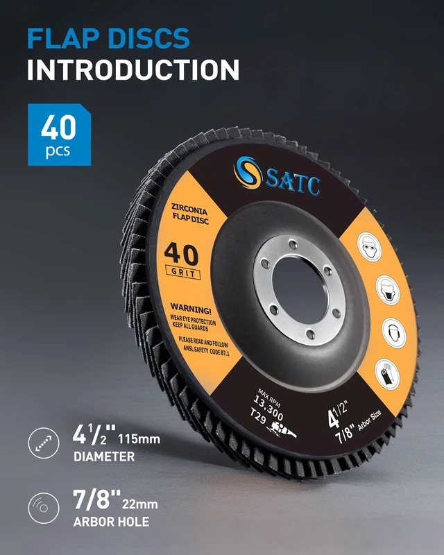 Alt view image 2 of 7 - 40 PCS Flap Discs 4 1/2 for Angle Grinder 40/60/80/120 Grit High-Performance Abrasive Grinding Wheels for Metal Wood Stainless Steel Type 29