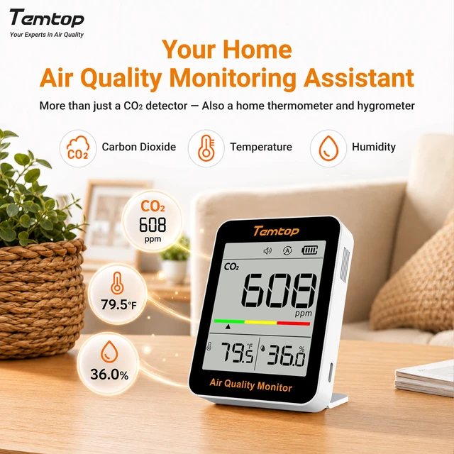 Alt view image 3 of 7 - CO2 Monitor Indoor air Quality Monitor Portable CO2 Meter, CO2, Temperature, Humidity Home, Office or School