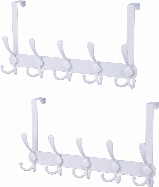 Main image of Over The Door Hooks,Coat Rack for Hanging Clothes Hat Towel (Heavy Duty White 2pcs)
