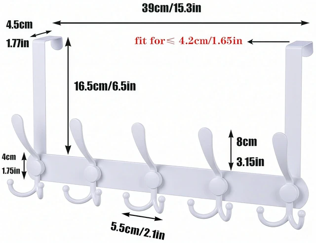Alt view image 2 of 7 - Over The Door Hooks,Coat Rack for Hanging Clothes Hat Towel (Heavy Duty White 2pcs)