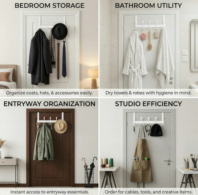 Alt view image 7 of 7 - Over The Door Hooks,Coat Rack for Hanging Clothes Hat Towel (Heavy Duty White 2pcs)