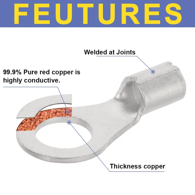 Alt view image 2 of 7 - 330PCS Non-Insulated Ring and Fork Terminals, 22-10 AWG Battery and Stud Connections, Thick Tinned Copper Terminals, Battery and Ground Wiring, Non-Insulated Wire Connectors
