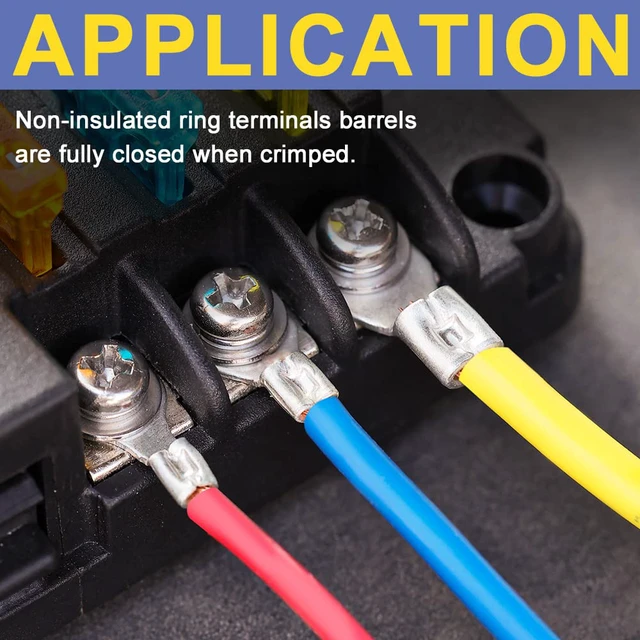 Alt view image 5 of 7 - 330PCS Non-Insulated Ring and Fork Terminals, 22-10 AWG Battery and Stud Connections, Thick Tinned Copper Terminals, Battery and Ground Wiring, Non-Insulated Wire Connectors