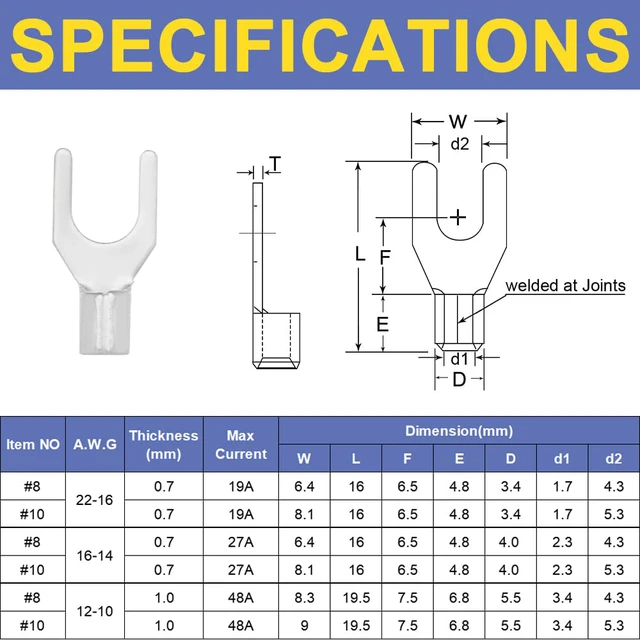 Alt view image 7 of 7 - 330PCS Non-Insulated Ring and Fork Terminals, 22-10 AWG Battery and Stud Connections, Thick Tinned Copper Terminals, Battery and Ground Wiring, Non-Insulated Wire Connectors