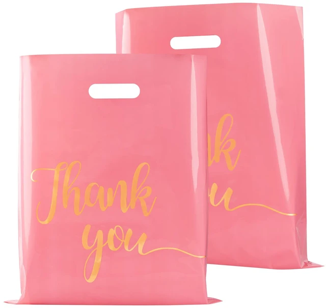 Main image of 100 Pack Pink Thank You Shopping Bags for Small Business 15x18 Extra Thick 2.36 Mil, Plastic Thank you bags with Handle, For Retail, Boutique, Clothes, Party Favors, Craft Fairs, Gift