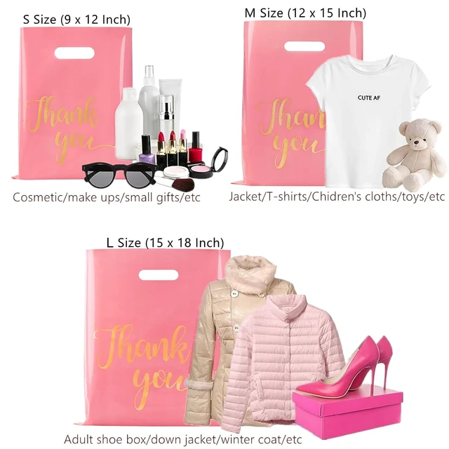 Alt view image 2 of 7 - 100 Pack Pink Thank You Shopping Bags for Small Business 15x18 Extra Thick 2.36 Mil, Plastic Thank you bags with Handle, For Retail, Boutique, Clothes, Party Favors, Craft Fairs, Gift