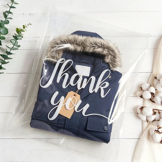 Alt view image 4 of 7 - 100 Pack Clear Thank You Shopping Bags for Small Business 15x18 In Extra Thick 2.36 Mil, Plastic Thank you bags with Handle, For Retail, Boutique, Clothes, Party Favors, Craft Fairs, Gift