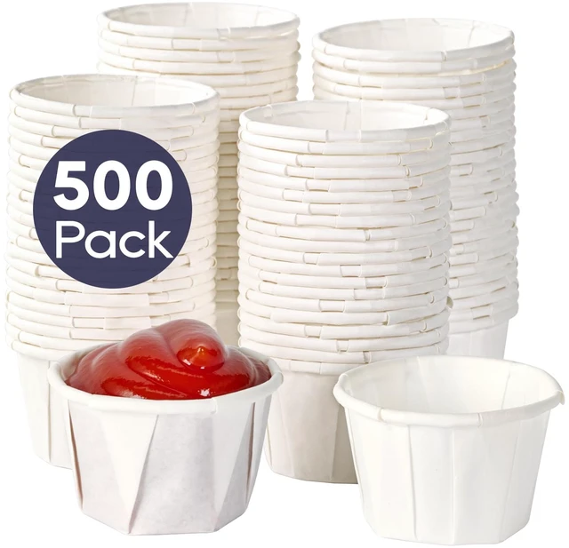 Main image of 500 Pack 1 oz Disposable Condiment Cups, 1 oz Souffle Medicine Cups Stackable, medicine cups, souffle cups, pill cups, small paper cups, dispensing medicines, single-use, lightweight compact