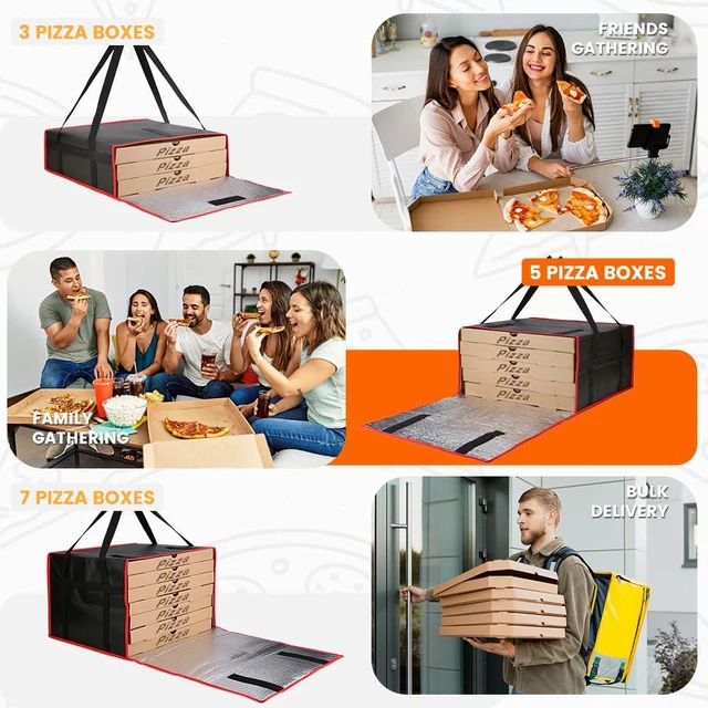 Alt view image 5 of 7 - Pizza Bags for Delivery, Insulated Pizza Warmer Bag, 20" x 20" x 10" Insulated Delivery Bag for Commercial Use, Pizza Carrier for Food Delivery & Catering, Food Delivery Accessories, Black/Red