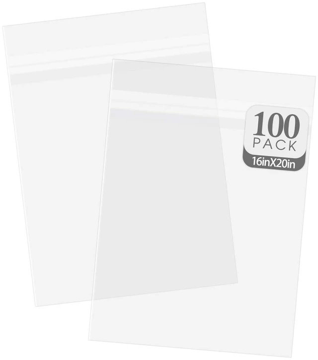 Main image of 16x20 Inch Crystal Sealed Clear Plastic Sleeves,100 Pack Resealable Adhesive, Clear Stoarge Bags, For Pictures, Photos, Framing Mat Mattes, 16-7/19" x 20-1/8"