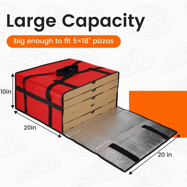 Alt view image 2 of 7 - Pizza Bags for Delivery, Insulated Pizza Warmer Bag, 20" x 20" x 10" Insulated Delivery Bag for Commercial Use, Pizza Carrier for Food Delivery, Carry Hot, Food Delivery Accessories, Red