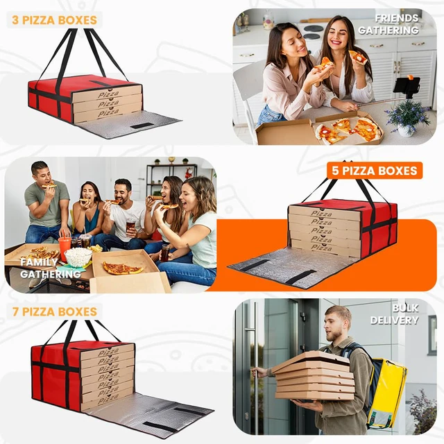 Alt view image 5 of 7 - Pizza Bags for Delivery, Insulated Pizza Warmer Bag, 20" x 20" x 10" Insulated Delivery Bag for Commercial Use, Pizza Carrier for Food Delivery, Carry Hot, Food Delivery Accessories, Red