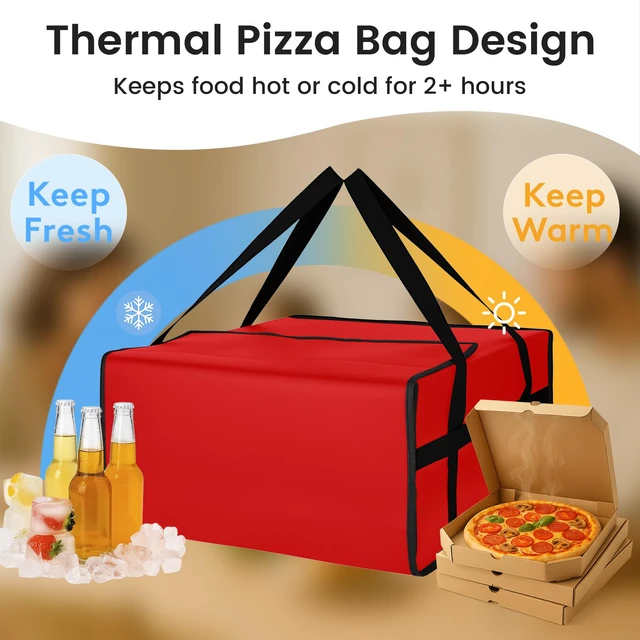 Alt view image 6 of 7 - Pizza Bags for Delivery, Insulated Pizza Warmer Bag, 20" x 20" x 10" Insulated Delivery Bag for Commercial Use, Pizza Carrier for Food Delivery, Carry Hot, Food Delivery Accessories, Red