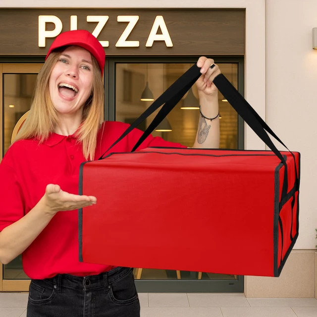 Alt view image 7 of 7 - Pizza Bags for Delivery, Insulated Pizza Warmer Bag, 20" x 20" x 10" Insulated Delivery Bag for Commercial Use, Pizza Carrier for Food Delivery, Carry Hot, Food Delivery Accessories, Red