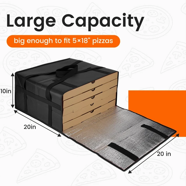 Alt view image 2 of 7 - Pizza Bags for Delivery, Insulated Pizza Warmer Bag, 20" x 20" x 10" Insulated Delivery Bag for Commercial Use, Thermal Carrier for Food Delivery, Carry Hot, Food Delivery Accessories, Black