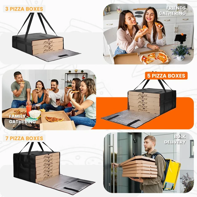 Alt view image 5 of 7 - Pizza Bags for Delivery, Insulated Pizza Warmer Bag, 20" x 20" x 10" Insulated Delivery Bag for Commercial Use, Thermal Carrier for Food Delivery, Carry Hot, Food Delivery Accessories, Black