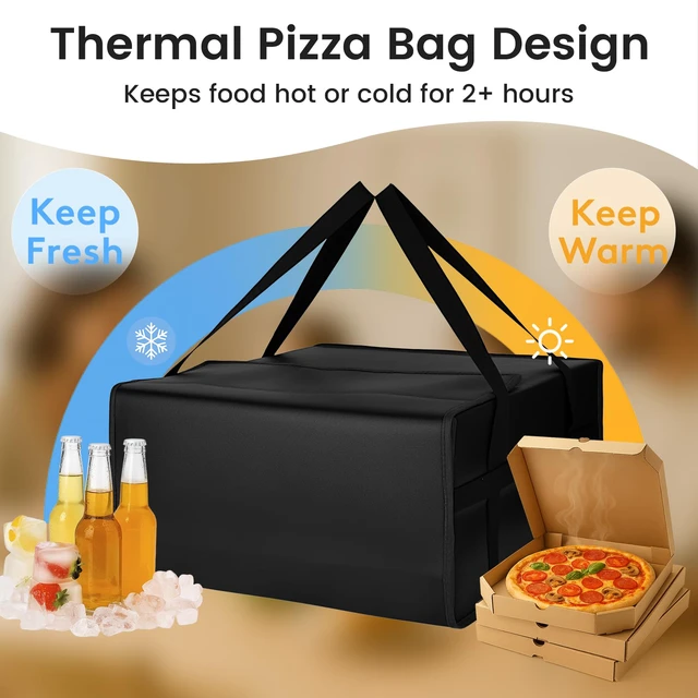 Alt view image 7 of 7 - Pizza Bags for Delivery, Insulated Pizza Warmer Bag, 20" x 20" x 10" Insulated Delivery Bag for Commercial Use, Thermal Carrier for Food Delivery, Carry Hot, Food Delivery Accessories, Black