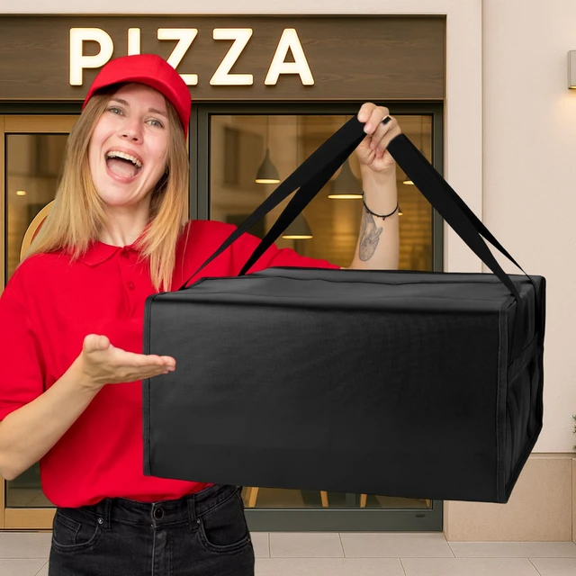 Alt view image 6 of 7 - Pizza Bags for Delivery, Insulated Pizza Warmer Bag, 20" x 20" x 10" Insulated Delivery Bag for Commercial Use, Thermal Carrier for Food Delivery, Carry Hot, Food Delivery Accessories, Black
