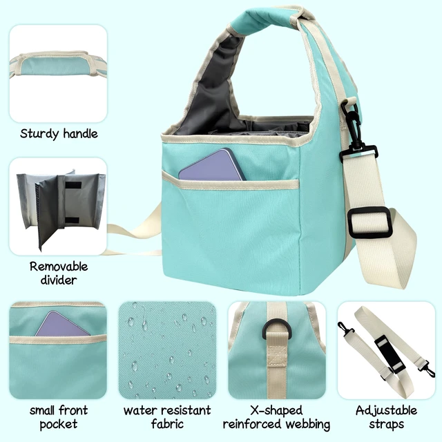Alt view image 2 of 7 - Reusable Drink Carrier Tote Bag with Handle Family Size 4 Compartment Water Bottle Holder with Adjustable Shoulder Strap & Removable Dividers Multiple Tumbler Caddy for Car,Delivery,Family Outings