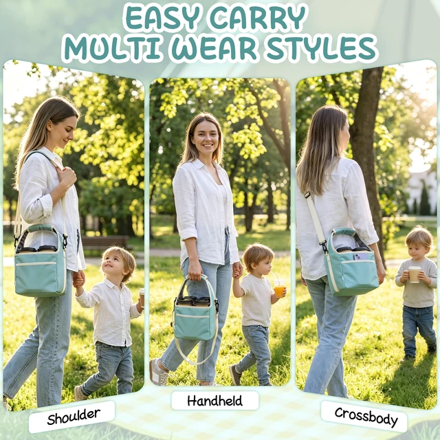 Alt view image 6 of 7 - Reusable Drink Carrier Tote Bag with Handle Family Size 4 Compartment Water Bottle Holder with Adjustable Shoulder Strap & Removable Dividers Multiple Tumbler Caddy for Car,Delivery,Family Outings