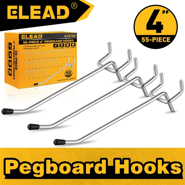 Alt view image 7 of 7 - 55-Piece 4 Inch Pegboard Hooks, Heavy Duty Peg Board Organizer Accessories, Peg Board Tool Hangers Fit for 1/4" and 1/8" Pegboard Hanging Tools Garage, Workshop, and Craft Storage