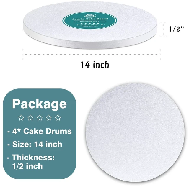 Alt view image 6 of 7 - White Cake Drums Round 14 Inch Cake Boards with 1/2-Inch Thick Smooth Edges for Multi Tiered Birthday Wedding Party Cakes Drum Board