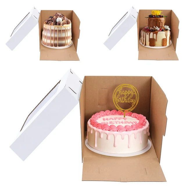 Alt view image 4 of 7 - Tall Cake Boxes for Tier Cakes,8x8x8 Inch 12Pack Thick Sturdy Cake Box with Window, White Cake Carrier,Disposable Cake Containers