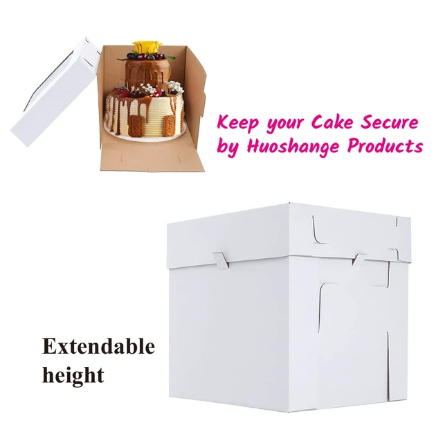 Alt view image 5 of 7 - Tall Cake Boxes for Tier Cakes,8x8x8 Inch 12Pack Thick Sturdy Cake Box with Window, White Cake Carrier,Disposable Cake Containers