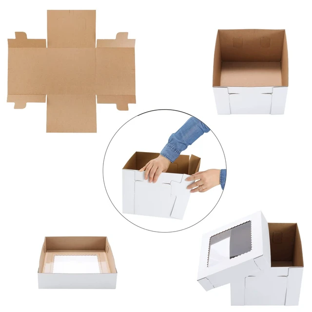 Alt view image 6 of 7 - Tall Cake Boxes for Tier Cakes,8x8x8 Inch 12Pack Thick Sturdy Cake Box with Window, White Cake Carrier,Disposable Cake Containers