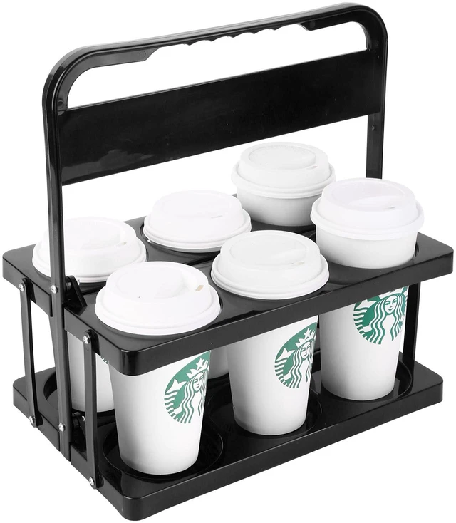 Main image of Portable Drink Carrier Suitable for Doordash Accessories Grubhub Postmates Drivers, Reusable Cup Holder with Handle,Perfect Plastic take Out Carriers delivery, Black, (112)