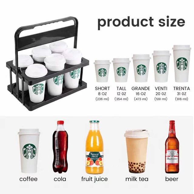Alt view image 3 of 7 - Portable Drink Carrier Suitable for Doordash Accessories Grubhub Postmates Drivers, Reusable Cup Holder with Handle,Perfect Plastic take Out Carriers delivery, Black, (112)