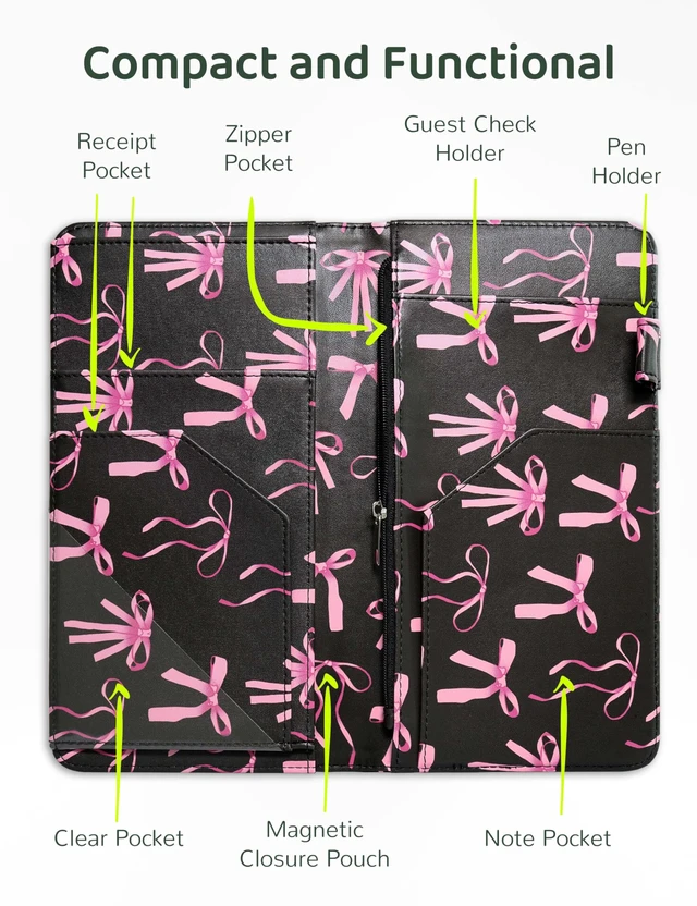 Alt view image 2 of 7 - Server Book with Zipper Pocket and Magnetic Closure Server Booklet Waitress Book Serving Book with Money Pocket Waitstaff Organizer Fit Server Apron Waiter Book Wallet High Volume Pocket