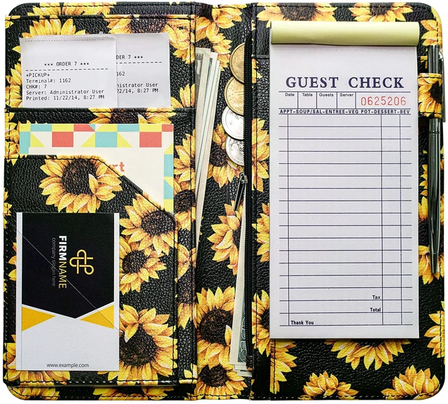 Main image of Server Book with Zipper Pocket and Magnetic Closure Server Booklet Waitress Book Serving Book with Money Pocket Waitstaff Organizer Fit Server Apron Waiter Book Wallet Sunflower