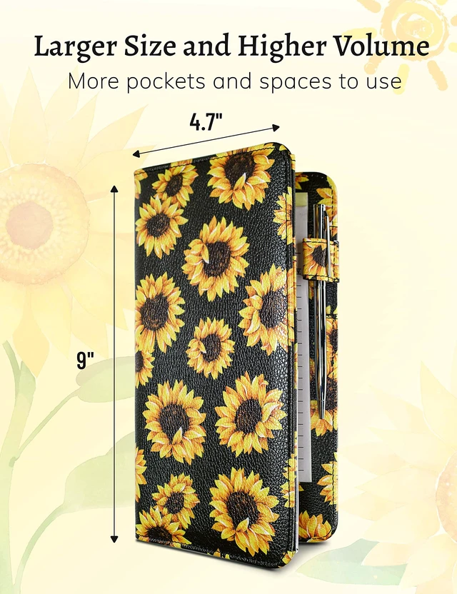 Alt view image 2 of 7 - Server Book with Zipper Pocket and Magnetic Closure Server Booklet Waitress Book Serving Book with Money Pocket Waitstaff Organizer Fit Server Apron Waiter Book Wallet Sunflower