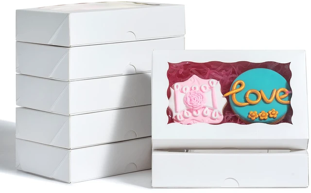Main image of 50 Pack White Cookies Boxes 7 x 4 3/8 x 1 1/2inches Auto-Popup Sturdy Bakery Boxes with Window,Macaron Boxes Hot Chocolate Bombs Boxes Cakesicle Boxes