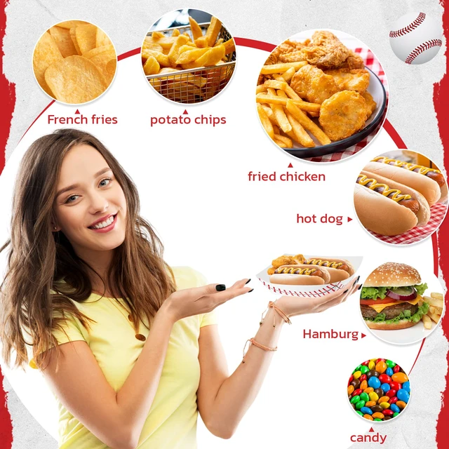 Alt view image 3 of 6 - 100 Pack Baseball Party Supplies Paper Food Nacho Trays, 2lb