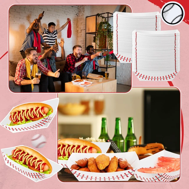 Alt view image 4 of 6 - 100 Pack Baseball Party Supplies Paper Food Nacho Trays, 2lb