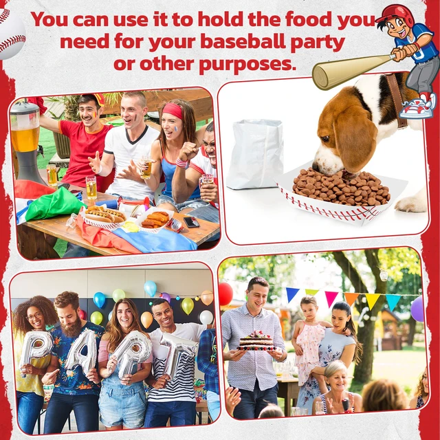 Alt view image 6 of 6 - 100 Pack Baseball Party Supplies Paper Food Nacho Trays, 2lb