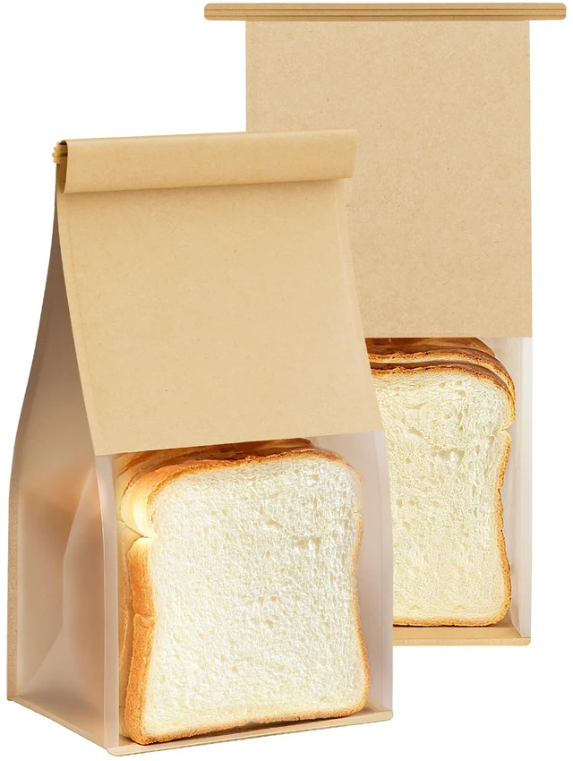 Main image of Bread Cookie Bags with Window & Tin Tie 5.1x3.9x11.0 (100,Medium) Food Safe Brown Paper, Clear Window, Reusable Tin Tie, for Homemade Bread, Cookies, Muffins, Pastry, Candy, Party Favor