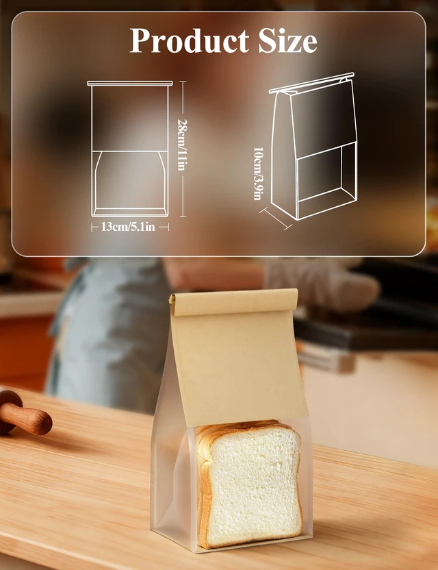 Alt view image 2 of 7 - Bread Cookie Bags with Window & Tin Tie 5.1x3.9x11.0 (100,Medium) Food Safe Brown Paper, Clear Window, Reusable Tin Tie, for Homemade Bread, Cookies, Muffins, Pastry, Candy, Party Favor