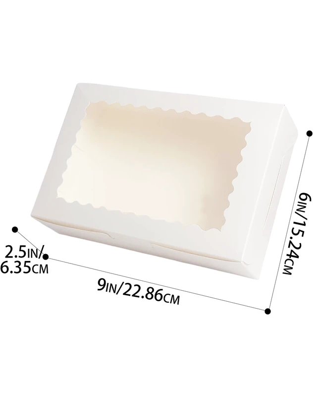 Alt view image 6 of 7 - 100Pcs White Cookie Box with Window 9"x6"x2.5" Pastry Macaron Bakery Box for Packaging