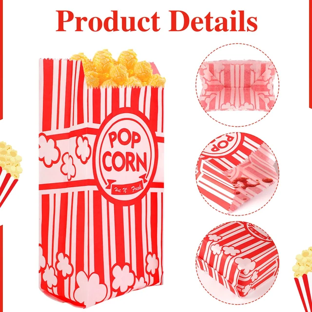 Alt view image 4 of 6 - 600 Pcs Paper Popcorn Bags, 1 Oz, Oil-Resistant, for Movie Nights Business Food-Grade Paper, Individual Serving Size, Easy to Stack, for Popcorn Machine, School Carnivals, Parties