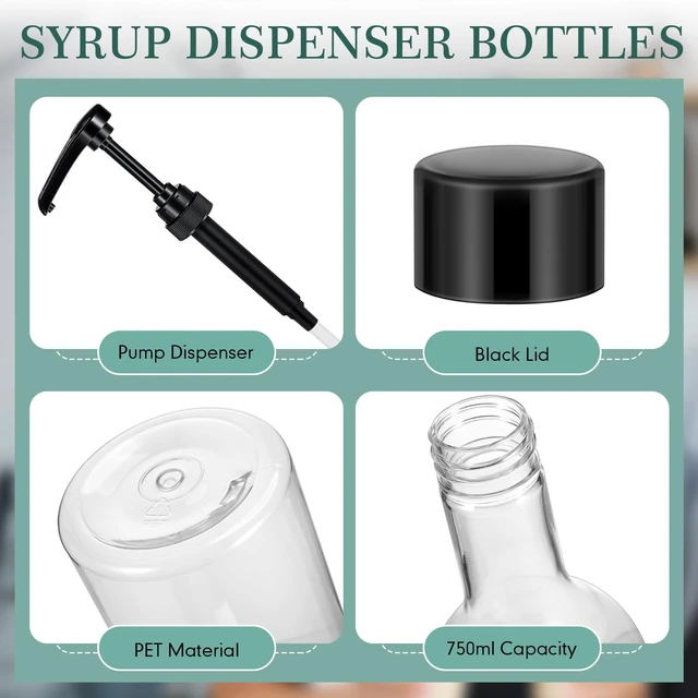 Alt view image 2 of 7 - 12 Pcs 25 oz Plastic Syrup Bottles with Pump Syrup Dispenser, Black Clear Dispenser Bottle for Coffee Bar Accessories, Long Neck, Sauce Condiment, Party Drink Service, Kitchen Restaurant Home