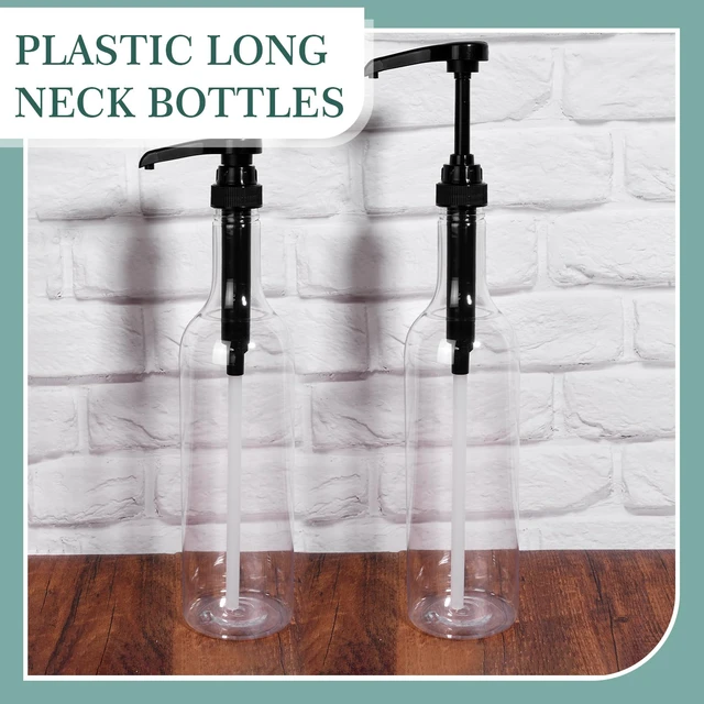 Alt view image 3 of 7 - 12 Pcs 25 oz Plastic Syrup Bottles with Pump Syrup Dispenser, Black Clear Dispenser Bottle for Coffee Bar Accessories, Long Neck, Sauce Condiment, Party Drink Service, Kitchen Restaurant Home