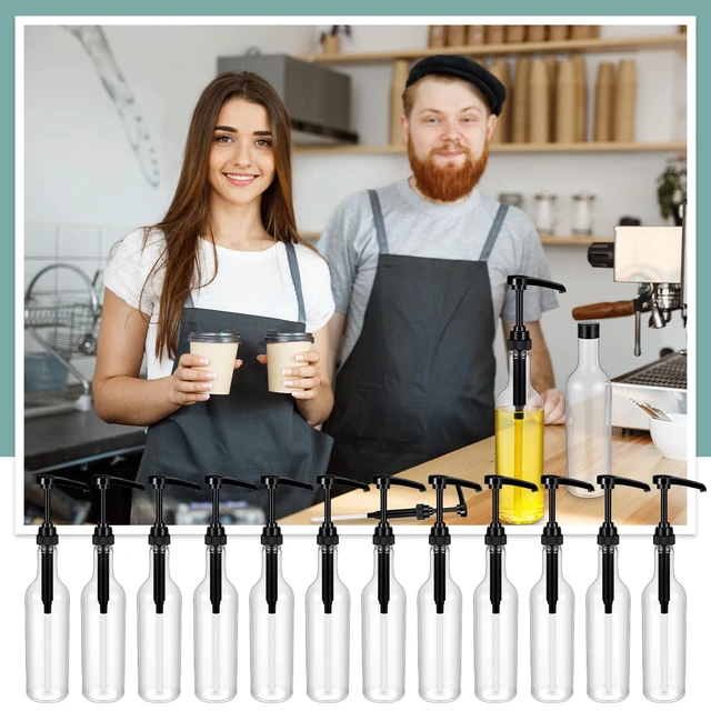 Alt view image 7 of 7 - 12 Pcs 25 oz Plastic Syrup Bottles with Pump Syrup Dispenser, Black Clear Dispenser Bottle for Coffee Bar Accessories, Long Neck, Sauce Condiment, Party Drink Service, Kitchen Restaurant Home