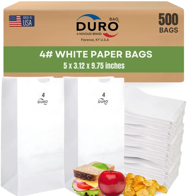 Main image of 4# White Paper Lunch Bags, 500 Count, 5 x 3.12 x 9.75 In Paper Lunch Bags Bulk, Large Disposable Sacks for Sandwiches, Bagels, Deli, Bakery, Grocery, Takeout & Delivery