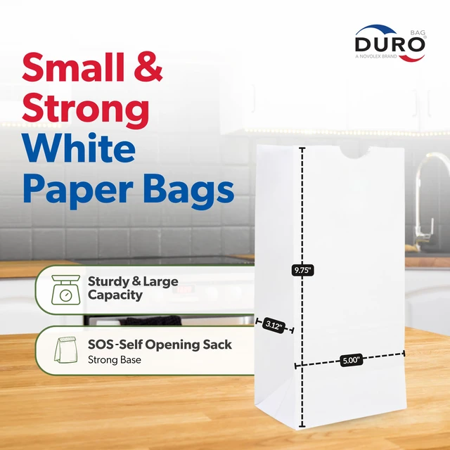 Alt view image 2 of 7 - 4# White Paper Lunch Bags, 500 Count, 5 x 3.12 x 9.75 In Paper Lunch Bags Bulk, Large Disposable Sacks for Sandwiches, Bagels, Deli, Bakery, Grocery, Takeout & Delivery