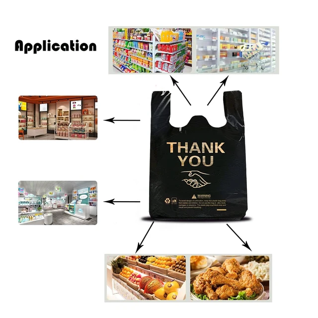 Alt view image 5 of 6 - 150 pcs Extra Large Thank You Plastic T Shirt Bags for Small Business Store Disposable Plastic Shopping Bag with Handle tshirt Bulk 19x27