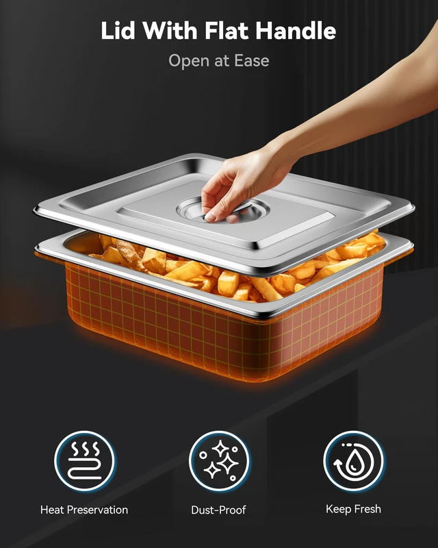 Alt view image 5 of 7 - Hotel Pans with Lids, 4 Pack 1/2 Size 4" Deep Stainless Steel Steam Table Pan, 22 Gauge Anti Jam, Commercial Catering Food Pans, for Hotel Home Party Restaurant Buffet